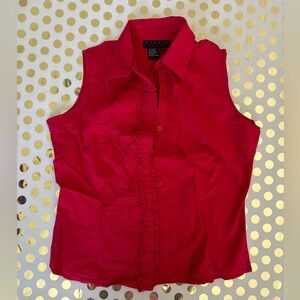 Ninety Red Sleeveless Button Down Shirt